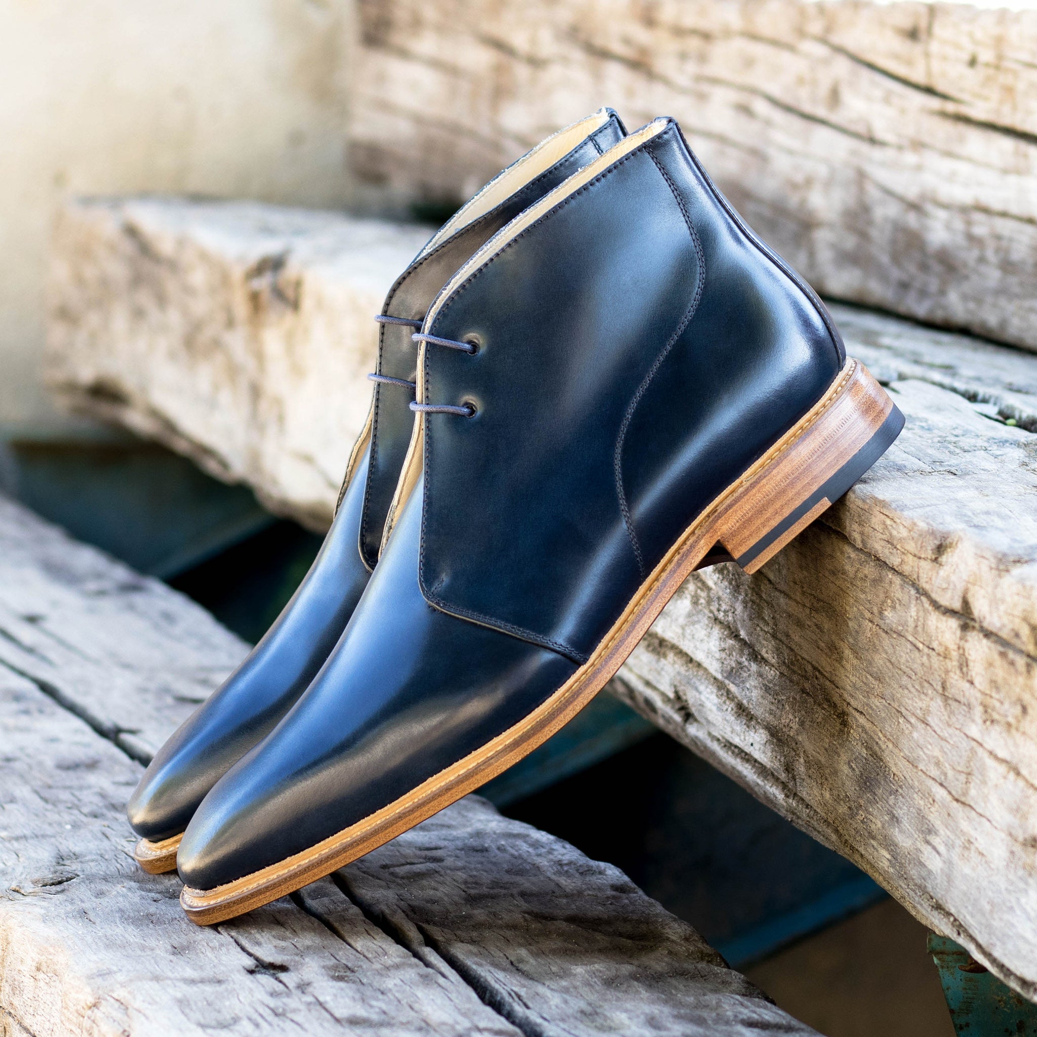 Custom Navy Blue Cordovan Chukka Boots Handcrafted Elegance ADORSI