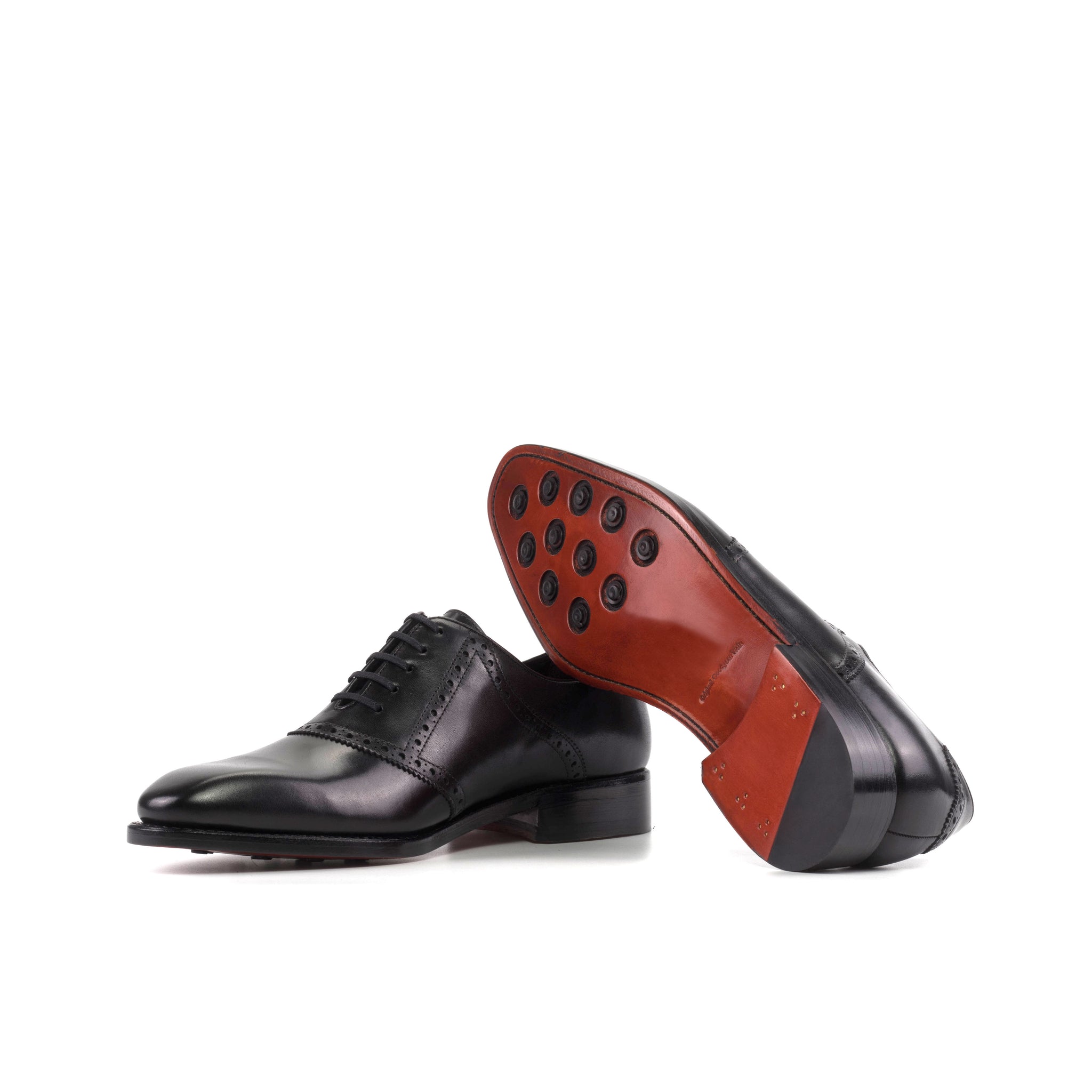 Custom Black Calf Saddle Shoes Handcrafted with Red Soles 14