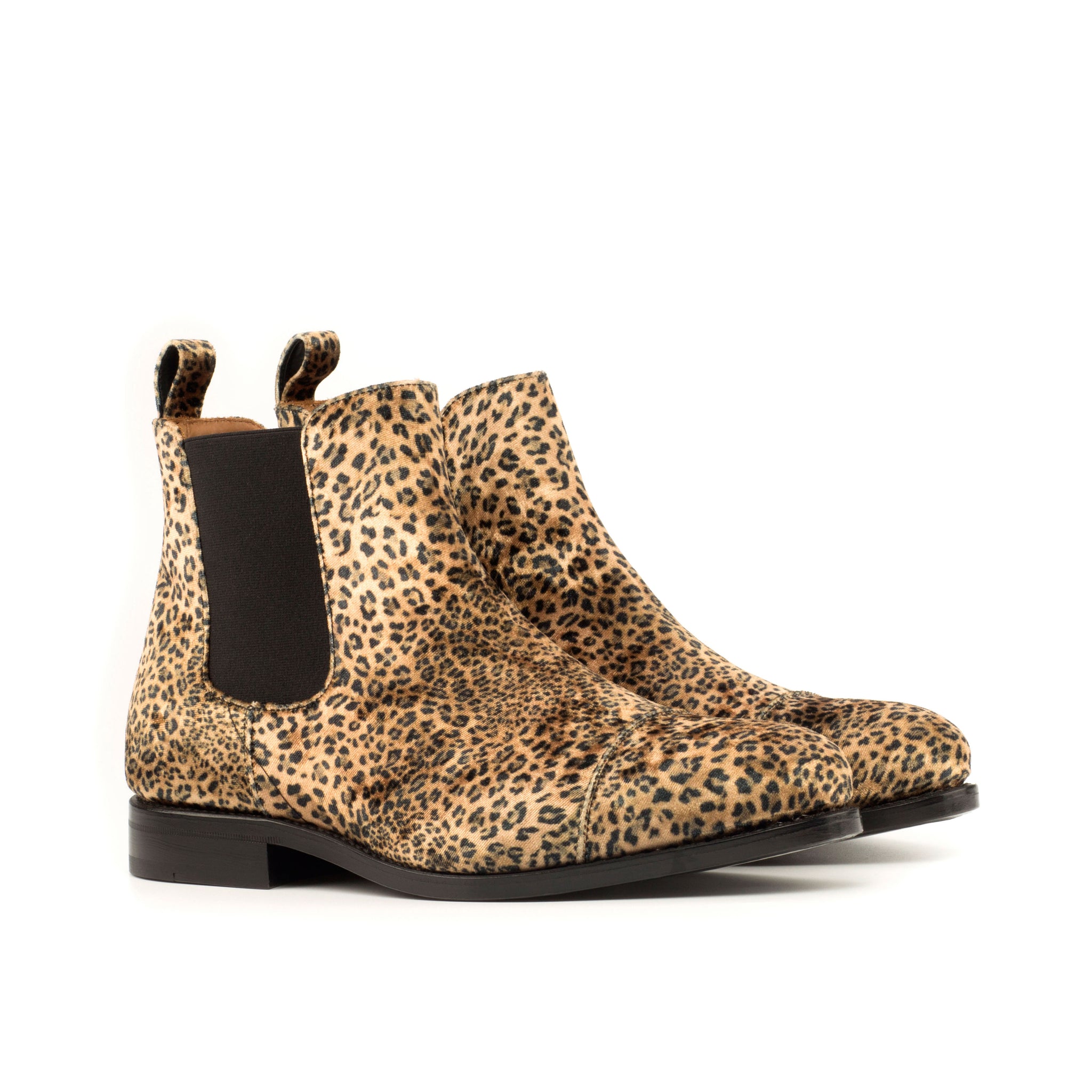 Bespoke Leopard Fabric Chelsea Boots for Men 15.5