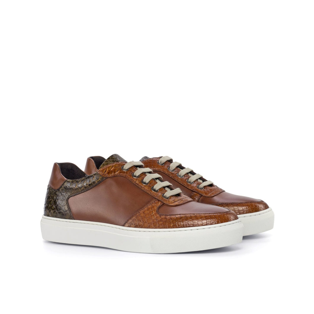 Cognac & Olive Python Low-Top Sneakers