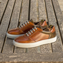 Load image into Gallery viewer, Cognac &amp; Olive Python Low-Top Sneakers
