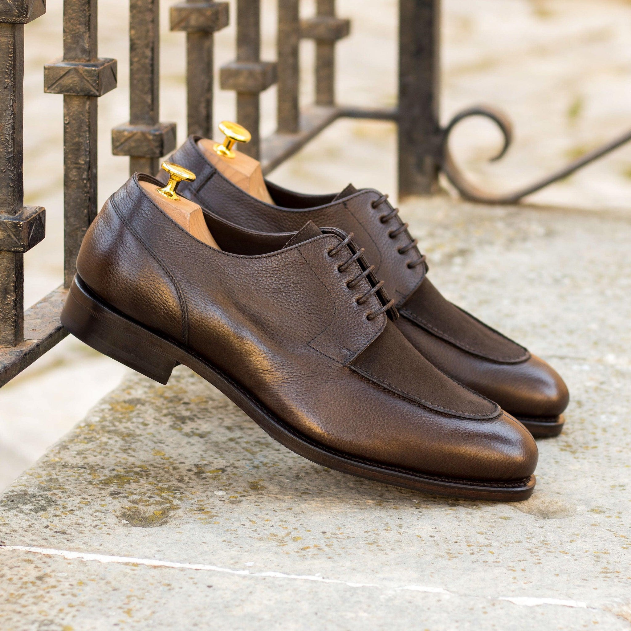 Handmade Derby Shoes for Men in Dark Brown Calf Leather 8