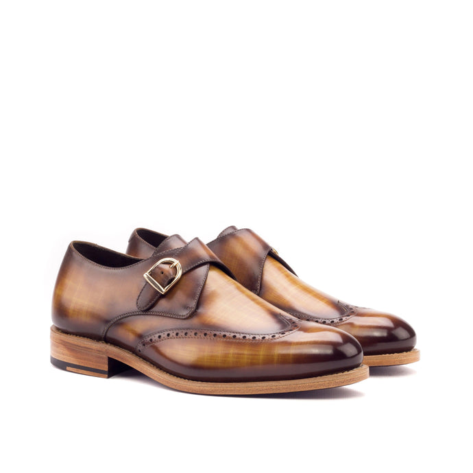 Cognac Patina Leather Single Monk Shoes - Single Monk 