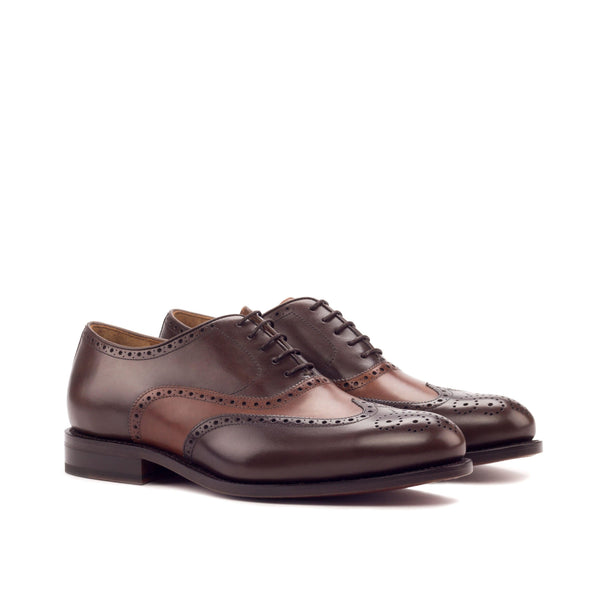 Dark Brown & Cognac Calf Leather Brogue - Wide Sizes Available – ADORSI