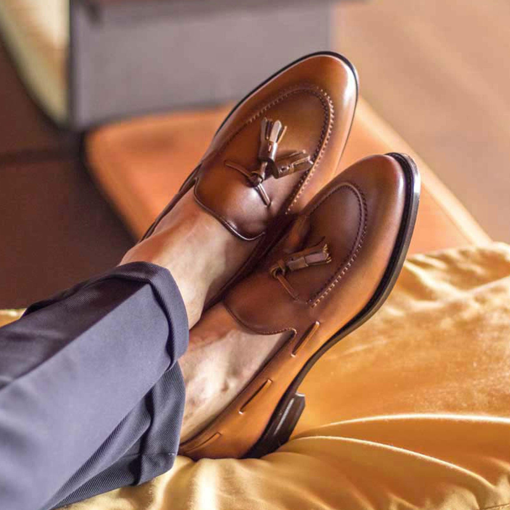 Cognac Calf Leather Wholecut Shoes - Custom Made 12